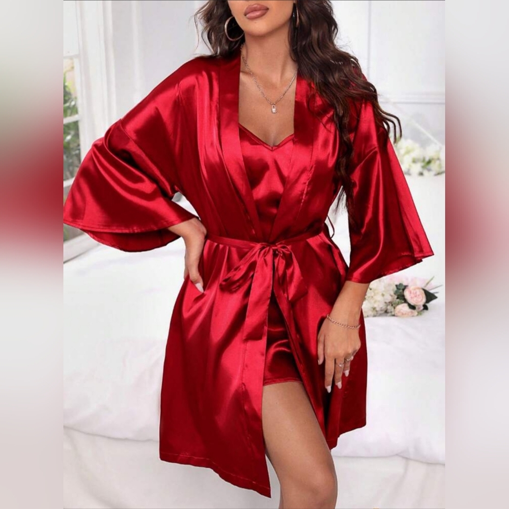 (S)🆕️❤️💋La Senza💋❤️ Red Satin Kimono Robe Ptp 18"×L32"